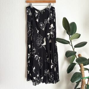 VTG Dana Buchman Maxi 100% Silk Skirt 14 Floral Fringe Whimsygoth Fairy Romantic